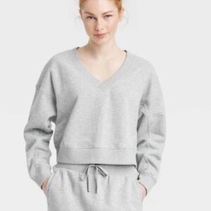 NWT~ JL JoyLab Gray French Terry V-neck Sweatshirt Cropped Pullover 66 XL‎